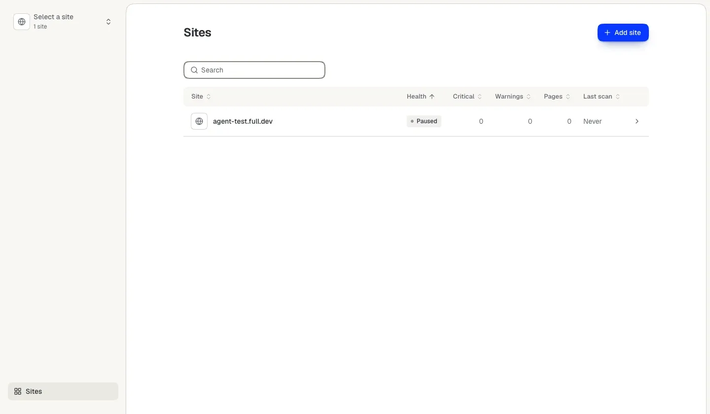 The Fulldev Scan dashboard